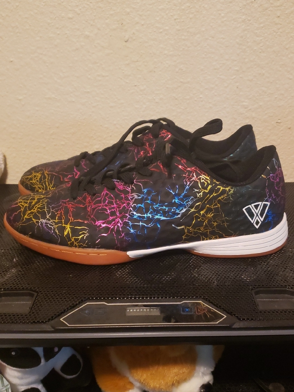 Men's Athletic Shoes in Black with Multicolor Lightning Accents